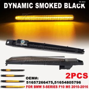 BMW 2X ダイナミック LED フェンダーライト サイドマーカー 5シリーズ F10 M5 S63N FV91 FV92 FV93 2010-16 - Dynamic Smoked Type