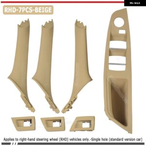 BMW 4色 右ドライブ RHD ベージュ ブラックカーボン車内ドアハンドル プル 4/7個セット 5シリーズ F10 F18 523 525 528 - Beige-7pcs