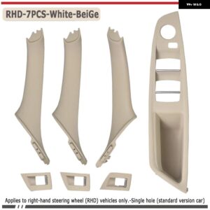 BMW 4色 右ドライブ RHD ベージュ ブラックカーボン車内ドアハンドル プル 4/7個セット 5シリーズ F10 F18 523 525 528 - White Beige-7Pcs