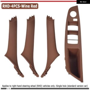 BMW 4色 右ドライブ RHD ベージュ ブラックカーボン車内ドアハンドル プル 4/7個セット 5シリーズ F10 F18 523 525 528 - Wine Red-4Pcs
