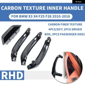 BMW 4ピース RHD カーボンテクスチャ車 フロントリア 左/右 インテリアドアハンドル インナー パネル プルカバー X3 X4 F25 F26 - Color