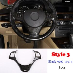 BMW 1シリーズ 3シリーズ E87 E90 E92 2004-2012 車用 ステアリングホイール 装飾 カバー トリム フレーム ステッカー カーアクセサリー - Style3BlackWoodGrain