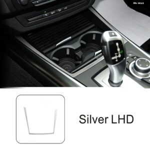 ステンレス センター コンソール ウォーターカップ ホルダー フレーム 装飾 カバー トリム BMW X5 E70 2008-2013 LHDカー スタイリング インテリア - Silver