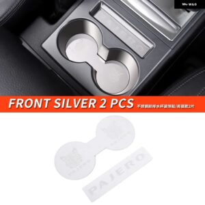 三菱 パジェロ アクセサリーV87V93V95V97V98カップ ホルダー デカール カバー パジェロ IOフルピニン モンテロ カスタム デコレーション - Front Silver 2 PCS