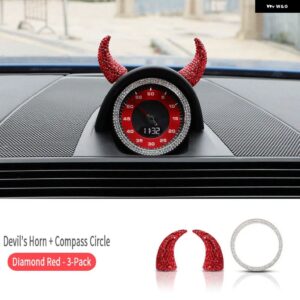 ポルシェ コンパスダイヤモンドがちりばめ 悪魔子牛角車 ステアリングホイール 計器 装飾 クリエイティブな 装飾 車 ステッカー - Red Silver 3 Piece S