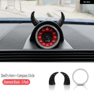 ポルシェ コンパスダイヤモンドがちりばめ 悪魔子牛角車 ステアリングホイール 計器 装飾 クリエイティブな 装飾 車 ステッカー - Black Silver 3 Piece