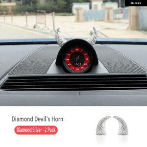 ポルシェ コンパスダイヤモンドがちりばめ 悪魔子牛角車 ステアリングホイール 計器 装飾 クリエイティブな 装飾 車 ステッカー - Silver 2 Piece Set
