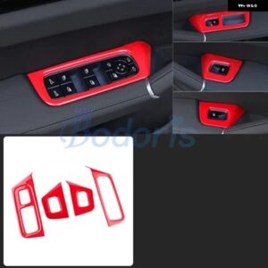 ポルシェ カイエン 2018 2019 AKSESORIS MOBIL インテリア MERAH SERAT KARBON WARNA PERAK KACA JENDELA BERALIH PENUTUP トリム モービル - Merah