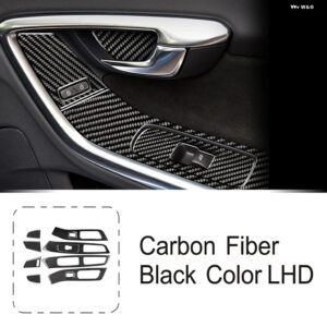 センター コンソール パネル デコレーション カーボン ボルボ S60 V60 2011-2019 LHD カー スタイリング ガラスリフティング ボタン カバー トリム - 11　pieces
