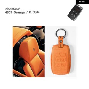 アルカンターラ製車用リモートキーケースカバー ランドローバー レンジローバー ディスカバー スポーツ イヴォーク フリーランダー ヴェラール ディスカバリ - Alcantara Orange B