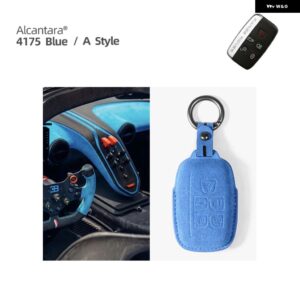 アルカンターラ製車用リモートキーケースカバー ランドローバー レンジローバー ディスカバー スポーツ イヴォーク フリーランダー ヴェラール ディスカバリ - Alcantara Blue A
