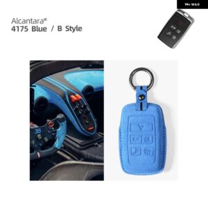 アルカンターラ製車用リモートキーケースカバー ランドローバー レンジローバー ディスカバー スポーツ イヴォーク フリーランダー ヴェラール ディスカバリ - Alcantara Blue B