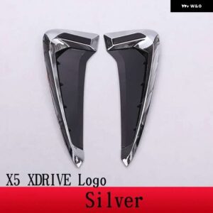 BMW X5 F15 X5M F85 2014-2018 ABS ブラック//カーボン車サメギルサイドフェンダー ベント ステッカー オート - Silver XDRIVE Logo