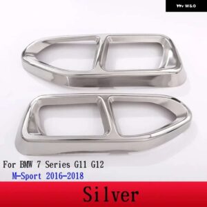 BMW 7シリーズ F01 G11 G12 2009-2020 ステンレステールマフラー 出力カバー ステッカー カー - Silver M-Sport 16-18