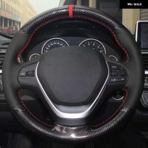 BMW ソフトブラックカーボン本革ステアリング ホイール カバー F20 F45 2014-2018 F30 F31 F34 2013-2017 F32 F33 F36 - style 3