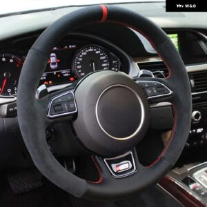 アウディ ステアリング ホイール 編組カバー A1 A3 A4 2015-2016 A7 2012-2018 S7 2013-2018 RS7 2014-2015 スエードレザーカー - Style 1