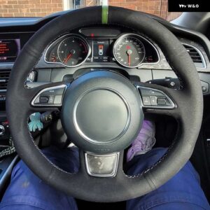 アウディ ステアリング ホイール 編組カバー A1 A3 A4 2015-2016 A7 2012-2018 S7 2013-2018 RS7 2014-2015 スエードレザーカー - style 4