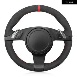 ポルシェ スエードステアリング ホイール カバー 911 991 ボクスター 981 ケイマンカイエンパナメーラ 2009 2010 2011-20 - Black Thread