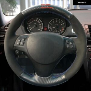 BMW ステアリング ホイール カバー 手縫いブラックスエードブラックカーボン M スポーツ M3 E90 E91 E92 E93 E87 E81 E82 E88 - Black Thread