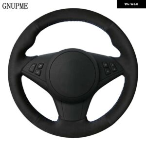 BMW ステアリング ホイール カバー 手縫い 滑り止め ブラック スエード M5 E60 E61 ツーリング M6 E63 E64 2005 2006 2007 2008-2010 - Red Thread