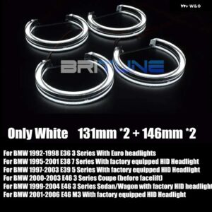 BMW BRITUNE DTM LED エンジェルアイ E46/E39/E36/E38 ハロゲンキセノン ヘッドライト クリスタルスイッチバックハローライトチューニング DIY - 131mm Plus 146mm (W)