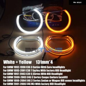 BMW BRITUNE DTM LED エンジェルアイ E46/E39/E36/E38 ハロゲンキセノン ヘッドライト クリスタルスイッチバックハローライトチューニング DIY - Only 131mm (Y)
