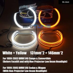BMW BRITUNE DTM LED エンジェルアイ E46/E39/E36/E38 ハロゲンキセノン ヘッドライト クリスタルスイッチバックハローライトチューニング DIY - 131mm Plus 146mm (Y)