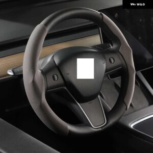 テスラ スエードステアリング ホイール カバー カスタムモデル 3 Y 2017-2022 2023 ノンスリップホイール プロテクター カバー 通 - Grey