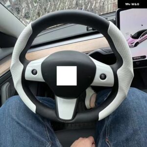 テスラ スエードステアリング ホイール カバー カスタムモデル 3 Y 2017-2022 2023 ノンスリップホイール プロテクター カバー 通 - White