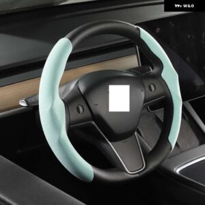 テスラ スエードステアリング ホイール カバー カスタムモデル 3 Y 2017-2022 2023 ノンスリップホイール プロテクター カバー 通 - sky blue