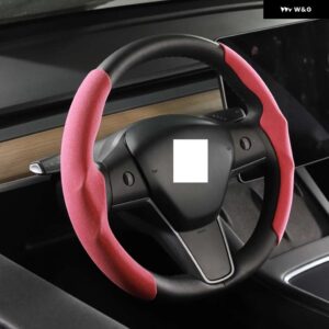テスラ スエードステアリング ホイール カバー カスタムモデル 3 Y 2017-2022 2023 ノンスリップホイール プロテクター カバー 通 - red