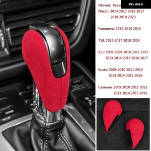 ポルシェ ALCAN TARA ギアレバースティックシフトハンドルカバー 粘着シースパネル MACAN パナメーラ 718 911 カイエン 201 - red