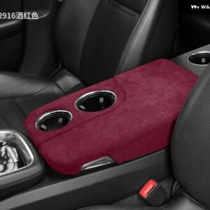 ポルシェ パラメーラ 2017-2023 センターコンソール アームレスト ボックス カバー トリム カップ ABS スエード ラップ インテリア - wine red
