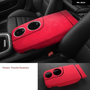 ポルシェ パラメーラ 2017-2023 センターコンソール アームレスト ボックス カバー トリム カップ ABS スエード ラップ インテリア - red