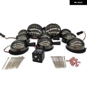 ランドローバー 10個 スモーク + レッドフロント + リア フォグランプ ライトフル LED ランプアップドキット ディフェンダー 1990-2016 - all smoked