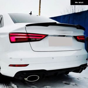 アウディ リア トランク ブーツリップ スポイラー ウイングリップ /カーボンルック A3 S3 8V セダン 2014-2017 リアルーフリップ スポイラー - Glossy Black