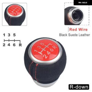 スバル スエード レザー ギアシフト レバーノブ レガシィアウトバックフォレスターインプレッサ STI WRX スティックシフター - Su Leath-Red-Down-R6