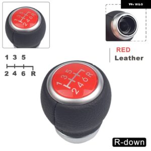 スバル スエード レザー ギアシフト レバーノブ レガシィアウトバックフォレスターインプレッサ STI WRX スティックシフター - Leath-Red-Down-R6