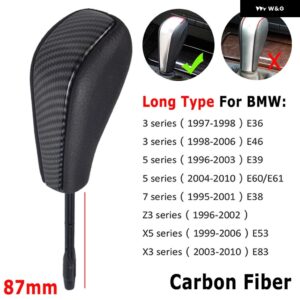 BMW スタイリングショート/ロング自動ギアスティックシフトギアノブ E81 E82 E87 E90 E91 E93 E36 E38 E46 Z4 Z3 E53 E60 X5 X3 - Carbon fiber-Long