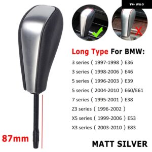 BMW スタイリングショート/ロング自動ギアスティックシフトギアノブ E81 E82 E87 E90 E91 E93 E36 E38 E46 Z4 Z3 E53 E60 X5 X3 - Silver-Long