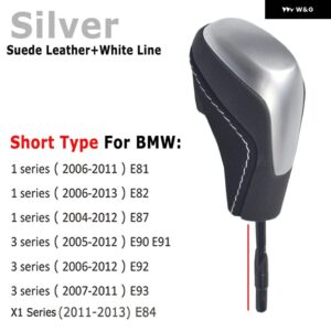 BMW スタイリングショート/ロング自動ギアスティックシフトギアノブ E81 E82 E87 E90 E91 E93 E36 E38 E46 Z4 Z3 E53 E60 X5 X3 - Silver-suede-Short
