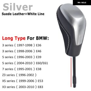 BMW スタイリングショート/ロング自動ギアスティックシフトギアノブ E81 E82 E87 E90 E91 E93 E36 E38 E46 Z4 Z3 E53 E60 X5 X3 - Silver-suede-Long