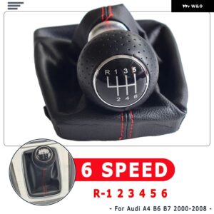 アウディ 黒赤ライン 5/6スピードシフトギアノブレバー GAITOR ブーツカバー AUDI A4 B6 B7 2002-2008 - 6Speed