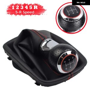 アウディ 黒赤ライン 5/6スピードシフトギアノブレバーゲートルブーツカバー A4 B6 8E 2000-2004 A6 C5 4B 1997-2005 - 5-R Speed