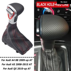 アウディ A4 B8 A5 Q5 40148-2014 シフトレバー ギアシフト ノブゲートルブーツレザー カバー - Hole-Red Line
