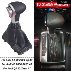 アウディ A4 B8 A5 Q5 40148-2014 シフトレバー ギアシフト ノブゲートルブーツレザー カバー - Hole-White Line