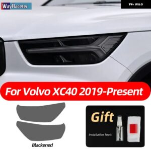 ボルボ 2個 スモークブラック TPU ステッカー クリア ヘッドライト フィルム XC40 XC60 XC90 S60 S90 V60 V90 2020 2021 2022 - xc40　blackened