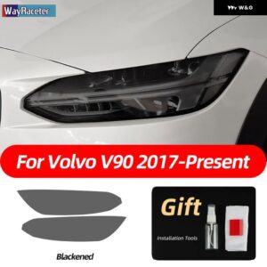 ボルボ 2個 スモークブラック TPU ステッカー クリア ヘッドライト フィルム XC40 XC60 XC90 S60 S90 V60 V90 2020 2021 2022 - v90　17-on　b