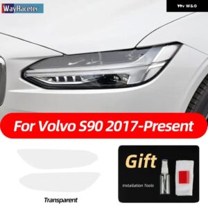ボルボ 2個 スモークブラック TPU ステッカー クリア ヘッドライト フィルム XC40 XC60 XC90 S60 S90 V60 V90 2020 2021 2022 - s90　transparent