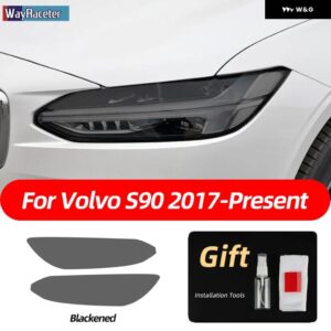 ボルボ 2個 スモークブラック TPU ステッカー クリア ヘッドライト フィルム XC40 XC60 XC90 S60 S90 V60 V90 2020 2021 2022 - s90　blackened